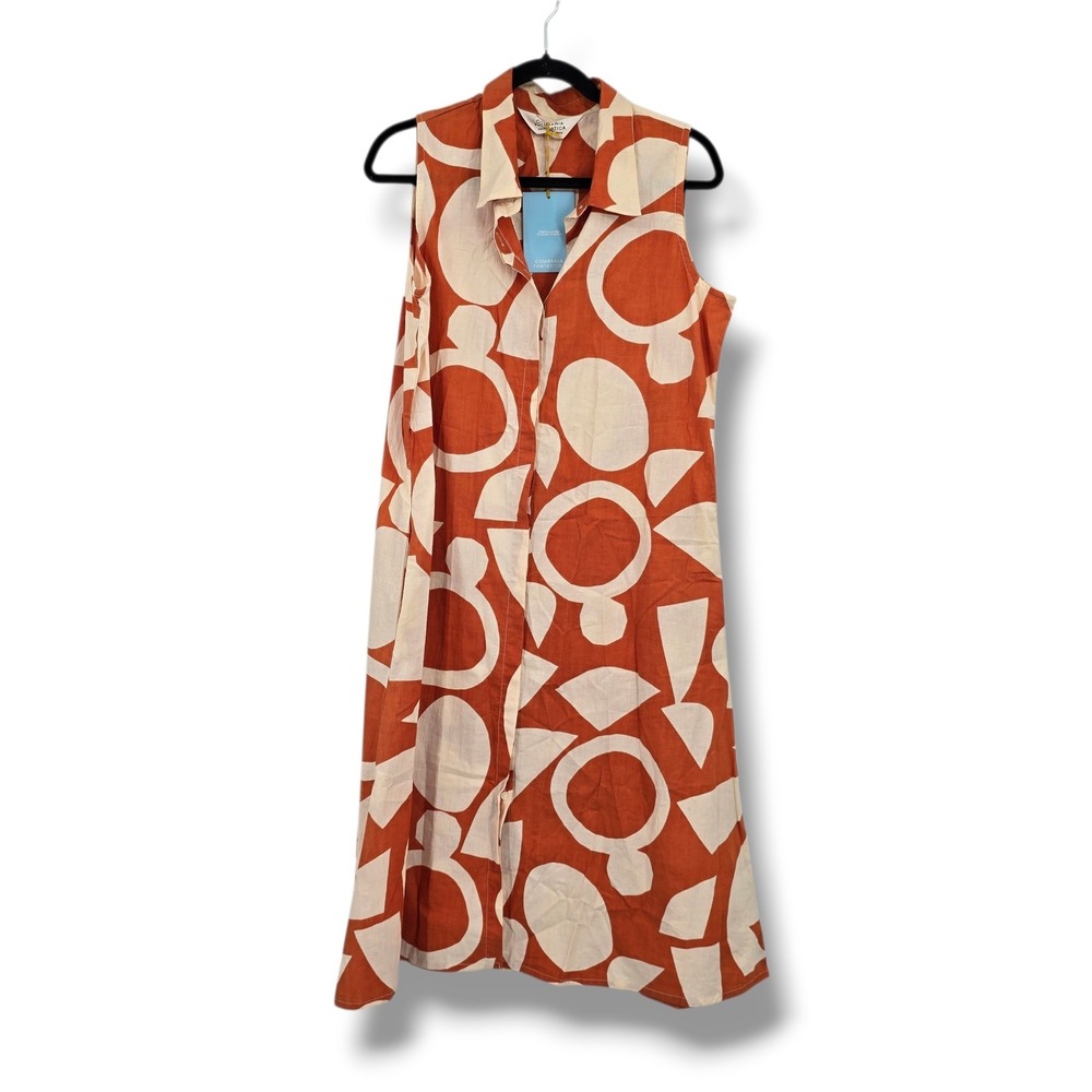 Compania Fantastica Orange Geometric Abstract Cotton Midi Shirt Dress NWT Size M